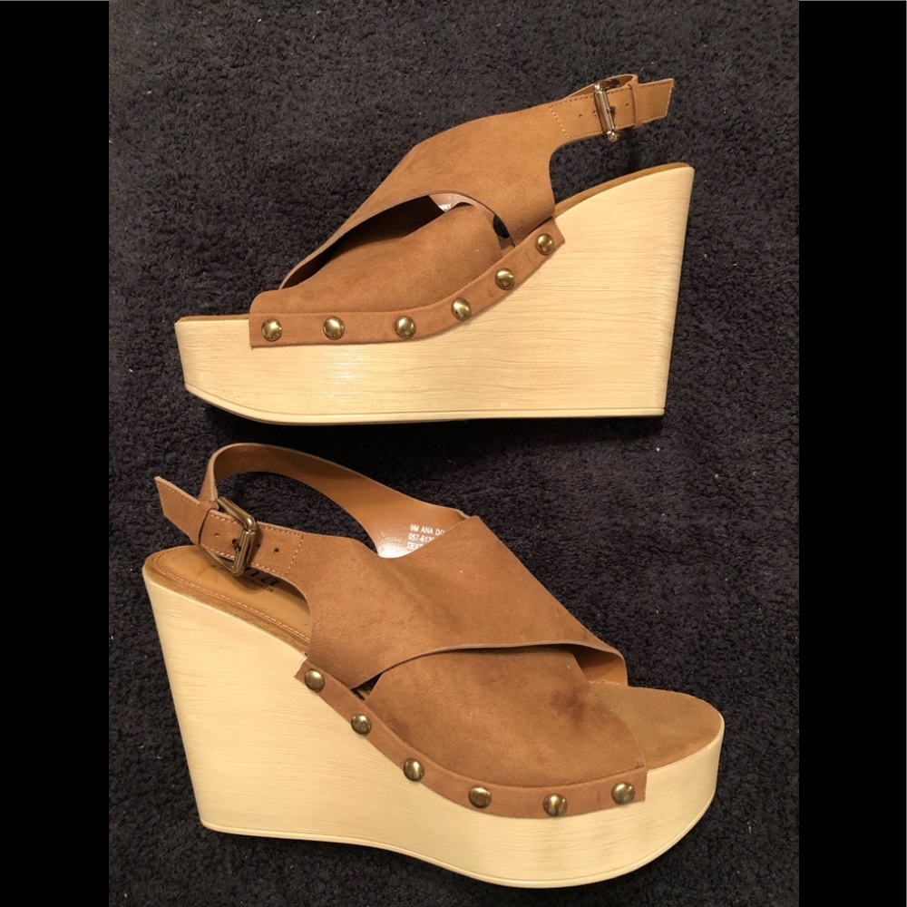 Brown suede wedge shoes